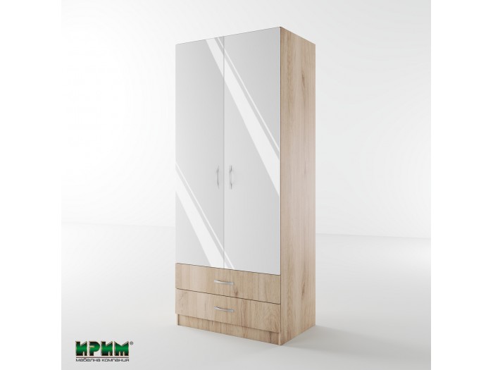 Двукрилен гардероб Сити 1008 (бяло гланц/сонома арвен)